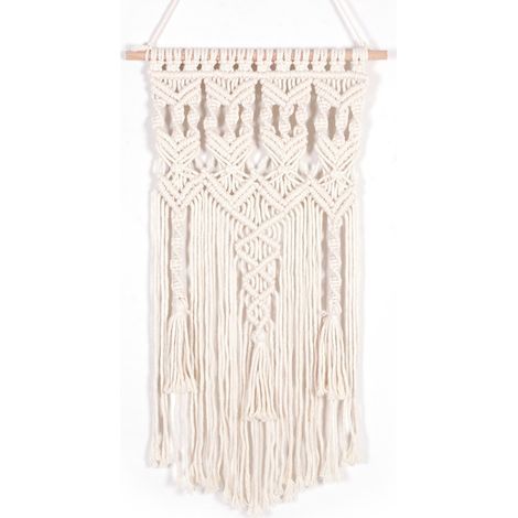 Tenture murale en macramé tissé 75cm x 35cm – Style bohème chic – Cordon en coton sans produits chimiques – Décoration intérieure moderne (1/5)