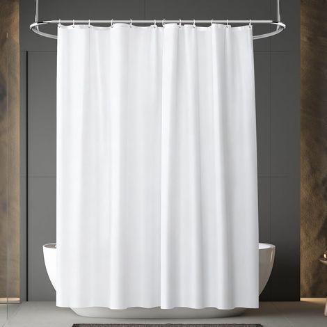 Rideau de douche en tissu, 180180CM Rideau de Baignoire Tissu Polyester, résistant à l'eau et à la moisissure avec œillets et 12 crochets Lavable en Machine, Imperméable Rideau de Douche,Blanc (1/5)