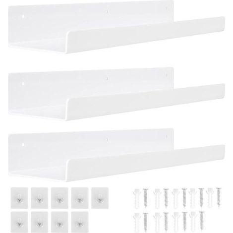 3er-Pack weißes Wandregal ohne Bohren, 30 cm Acryl-Wandregal, Wandmontage, schwebendes Regal, Badezimmer, Schlafzimmer, Wohnzimmer, Küche, Raumdekoration