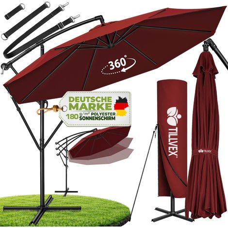 tillvex Parasol Rojo Ø 350 cm Parasol Cantilever Parasol de Jardín Parasol de Mercado Parasol de Balcón con Manivela Aluminio Inclinable (1/5)