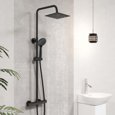 AICA Bathroom Black Square Mixer Shower Dual Head Exposed (1/5)