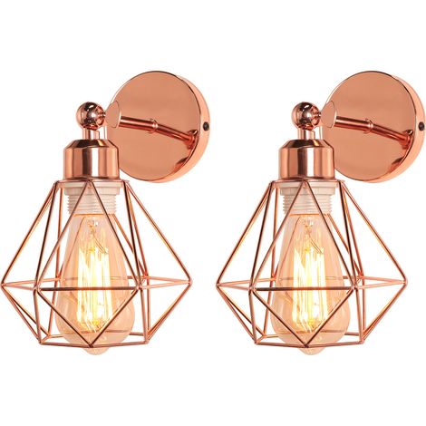 (2X) Applique Murale Rétro Lampe Murale Moderne E27, Angle Réglable (Or Rose), Applique Murale À Cage Métallique, Éclairage D'Intérieur