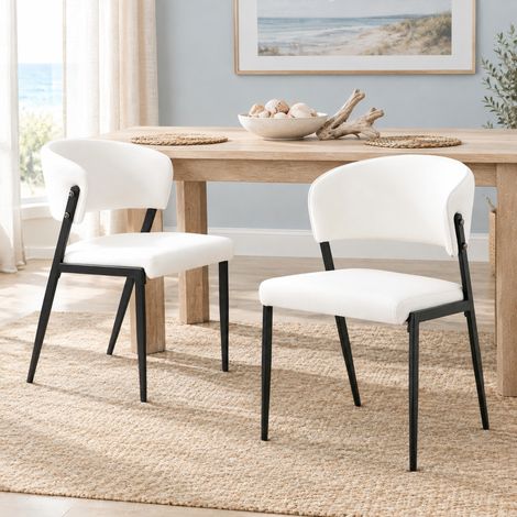 Pack de 2 sillas de comedor tapizadas en PU, patas de metal, blancas DESVIAE (1/5)