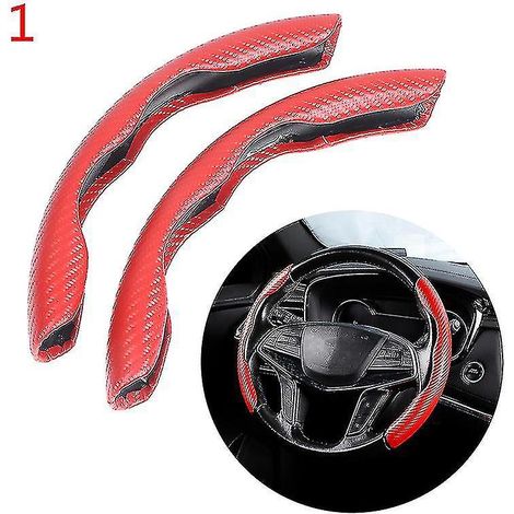 Set aus 2 rutschfesten 15-Zoll-Autolenkradbezügen aus roter Kohlefaser.
