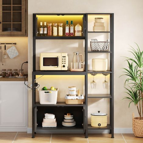 Colonne de cuisine-étagère de cuisson avec prise-éclairage LED-intégration micro-ondes-rangement verres à vin-115x40x180cm
