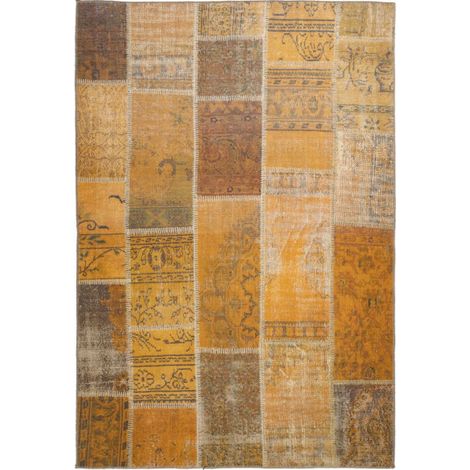 Tapis Tissé Imprimé Patchwork "Fayo" Or 110 x 180 cm