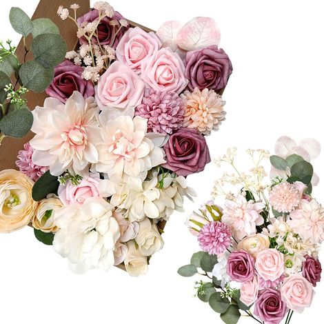 Fleurs Artificielles, Fleurs Soie, Fleurs avec Tige pour Bricolage Arrangement Floral Bouquet de Mariage Fête Maison Bébé Douche Décoration (Champagne Poudré