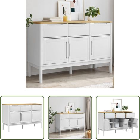 vidaXL Bois de pin -  Buffet FLORO blanc 114x43x74 cm bois massif de pin (1/5)