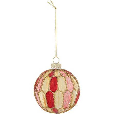 Pallina di natale in vetro con motivo esagonale dorato e rosa, diametro 80 mm - Feeric lights & christmas (1/2)