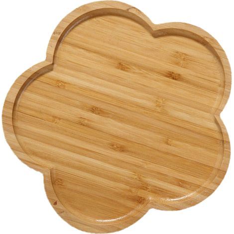 Serviertablett aus Bambus, dekoratives Holztablett, multifunktional und handgefertigt in Blütenform, ideal für Poufs, Couchtische, Frühstück und Getränke. Maße: ca. 20 x 20 x 1,4 cm. (1/5)