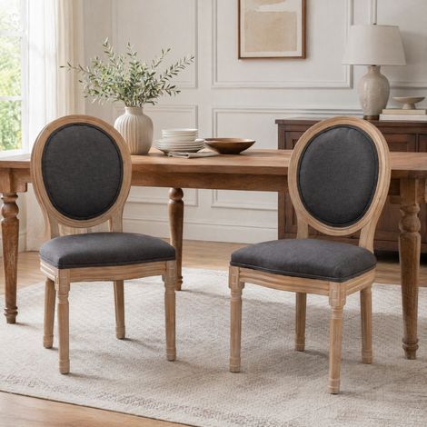 Set di 2 sedie da pranzo 59,5x49x95 cm in legno grigio scuro imbottite FloraGrace (1/5)