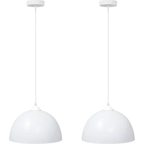 Suspension en deux parties, hauteur réglable, douille E27, blanche, diamètre 30 cm, matériau métallique. (1/5)