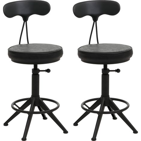 2er-Set Barhocker HHG-590, Barstuhl Drehhocker Industrial höhenverstellbar, Kunstleder Metall schwarz