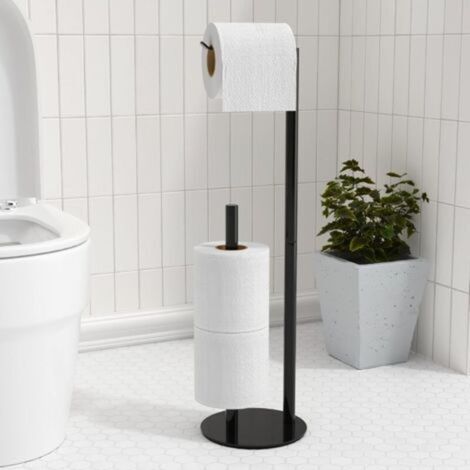 Black Brushed Nickel Toilet Paper Holder, Freestanding Toilet Paper Roll Holder for Paper Storage, Stainless Steel Toilet Paper Dispenser for 3 Rolls of Paper (1/5)