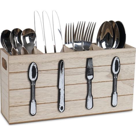 Range-couverts rustique 4 compartiments Porte-couverts en bois (1/5)