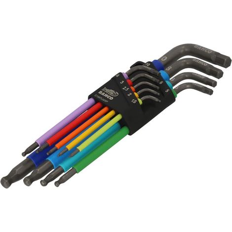 Bahco C1997LM/9P Metric Hollow Hex Key Set with Long Ball-End Tips, 9 Pieces (1.5–10 mm)
