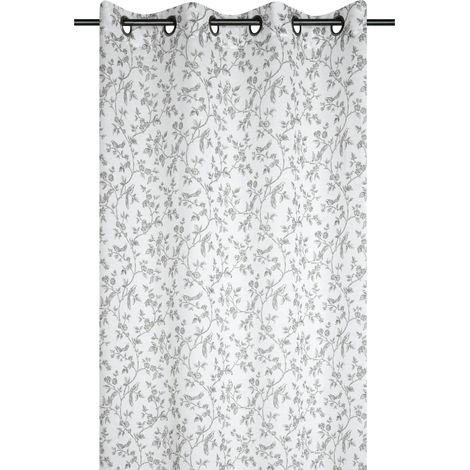 Voilage en coton à oeillets imprimé floral Ecru 140x260 cm