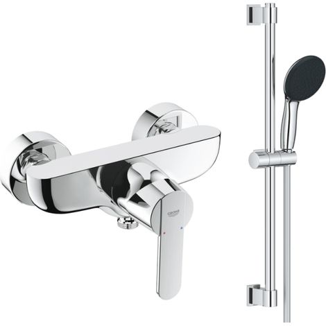 Pack mitigeur douche mécanique GROHE Quickfix Get + Ensemble rond barre et pommeau de douche 2 jets Vitalio Comfort 110 Chromé