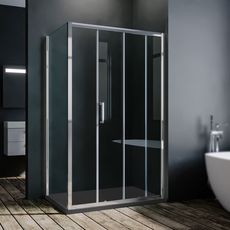 SONNI Eckeinstieg Dusche 120x90cm Duschkabine Schiebetür Duschabtrennung Duschwand ESG Glas (1/5)