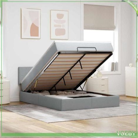 Lit ottoman - 3312222 - 140x190 cm - tissu gris clair - LED intégrée (1/5)
