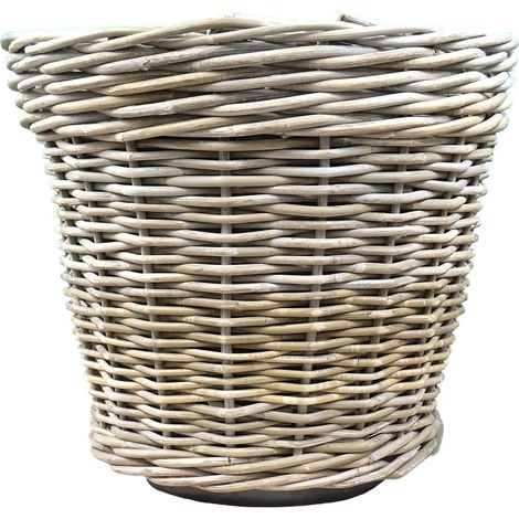VAN DER LEEDEN DRYPOT® Rattan Pflanzkübel Grau Ø 60 cm - Sylter Körbe (1/3)