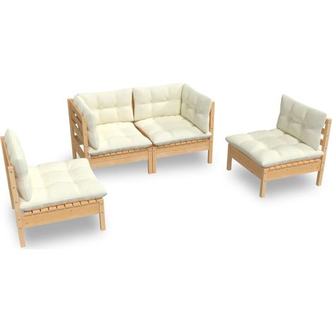 Salon de jardin 4 pcs Contemporain, Ensemble repas de jardin, avec coussins crème Bois de pin massif OIB1839E (1/4)