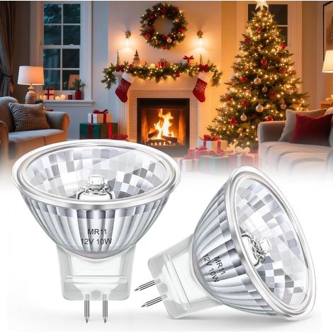 MR11 GU4 12V 10W Ampoules Halogènes, GU4 Bi-Pin 30°Angle de Rayonnement, Dimmable Spot Halogène Blanc Chaud 2800K, 35mm35mm, Ampoule de Remplacement pour Arbre de Noël en Fibre Optique, 2 Pièces (1/5)