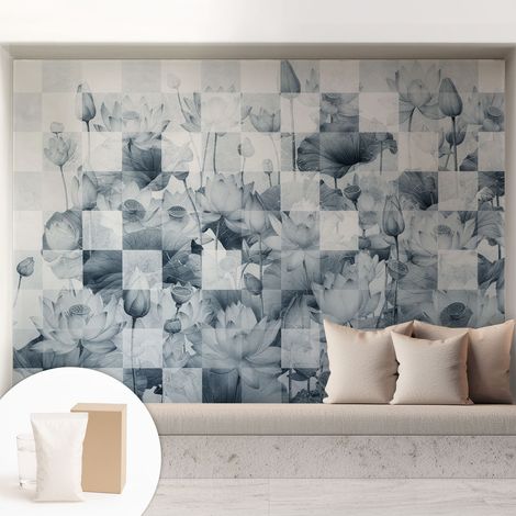 Papier peint intissé mural avec colle pour salon et chambre Décoration murale rapide - Colle incluse gratuite Fleurs de lotus 208x146 cm (1/5)