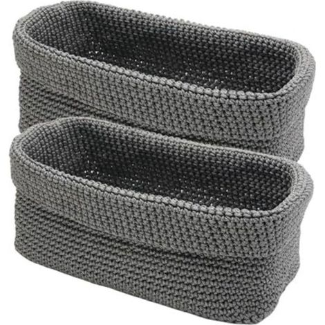 Set mit 2 Aufbewahrungskörben, gehäkelte Badezimmerkörbe, 29 x 15 x 18,5 cm, grauer Korb für Gästehandtücher, Aufbewahrungskörbe für Küche, Bad, Regale, Brot, Kosmetik