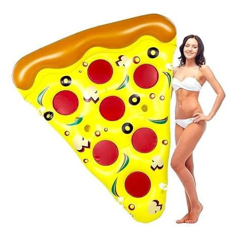 Flotteur gonflable géant en forme de pizza, radeau flottant en PVC de 180 cm x 150 cm pour piscine avec porte-gobelets et valve d’inflation rapide pour fête d’été à la piscine, au lac ou à la (1/5)