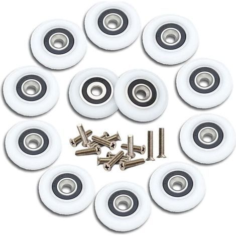 12 Pièces Roulette Porte Coulissante Douche Roulette de Douche 23mm Roulette Porte Coulissante Roulettes pour Porte de Douche Roulettes de Rechange avce Vis (1/4)