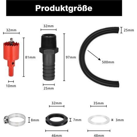 Anschlussset für 25-mm-Regenwassertanks, 50 cm Verbindungsschlauch und 2 x 25-mm-Schlauchverschraubungen mit Kontermuttern für Regenwassertanks (1/4)