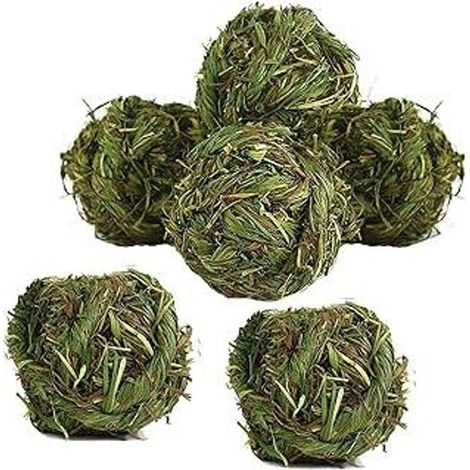 Lot de 6 balles à mâcher en herbe pour lapins, balles de 8 cm pour animaux de compagnie, jouets à mâcher en herbe de Timothy, accessoires pour lapins, cobayes, lièvres, chinchillas, hamsters, gerbille