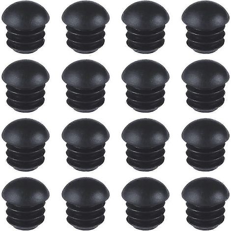Embouts ronds en plastique (16 mm) 16 embouts ronds pour tubes de chaise avec inserts d'embout ronds en forme de dôme nervuré, adaptés aux pieds de table, aux chaises et aux meubles (noir). (1/5)
