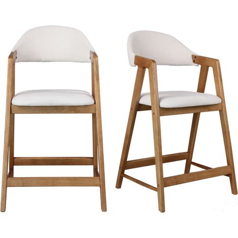 CAMILLE-Chaise de bar en Frêne naturel et tissu Trendy Ecru (x2) (1/5)