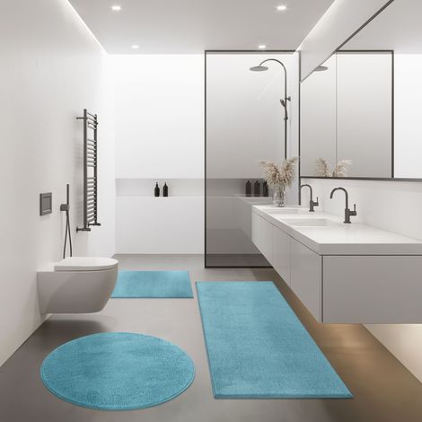 Paco Home – Tapis de bain shaggy moelleux turquoise 40x55 cm – 100% polyester – Antidérapant – Lavable à 30°C – Compatible chauffage au sol