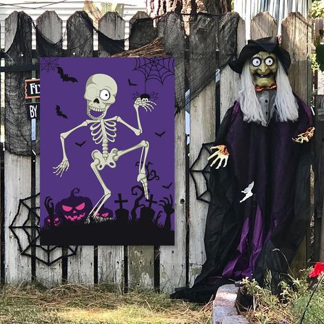 Affiche décorative Halloween squelette violet, accessoire de fête thème citrouille cartoon, décoration d’ambiance pour fête et soirée thématique (1/3)