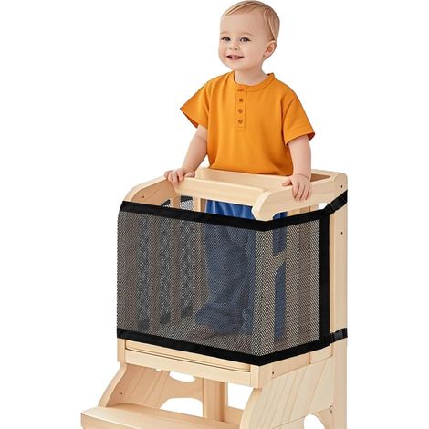 Filet Sécurité pour Tour d'enfant, Double Couche Filet Sécurité Tour d'apprentissage & Marchepied de Cuisine Maille Dense Protection 4 Faces pour Jeu d'enfants Et Rangement Jouets (1/5)