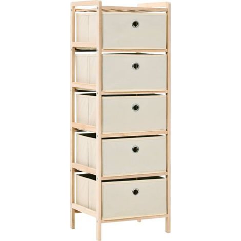 Commode en osier avec 5 paniers en tissu, bois de cèdre, beige (1/5)