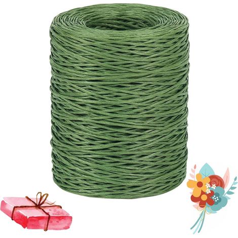 200M Fil de Papier, Fil de Fer Rotin de Papier Tissé, Cordon en Papier, Fil d'emballage en Papier pour Bouquets, Ficelle de Raphia pour Mariages Décoration, Ruban de Cadeau et DIY (Vert) (1/5)