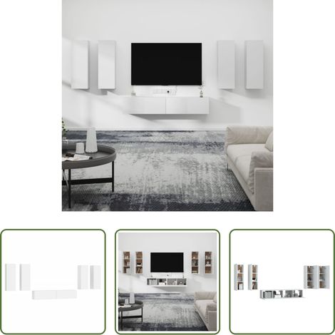 vidaXL Meuble tv avec rangement - Ensemble de meubles TV 6 pcs Blanc Bois d'ingénierie (1/5)