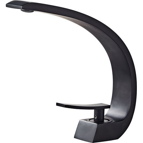 Robinet de lavabo domestique en forme de lune, robinet simple électroplaqué pour eau chaude et froide, robinet monotrou. (1/2)