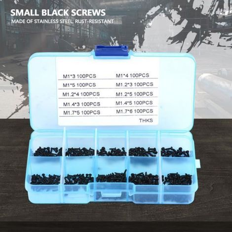 Vis - Inox - 1000 pièces - Noir - 10 types - Pour montres et lunettes (1/4)