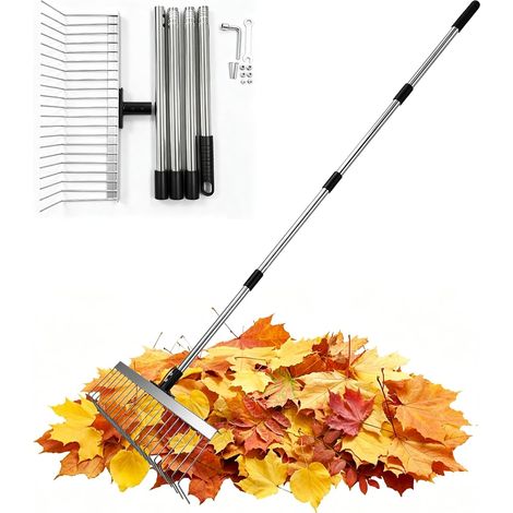 Râteau de jardin, balai de 160 cm, manche en acier inoxydable et 21 dents, râteau de scarification, largeur de travail 40 cm pour jardins, pelouses, ramasser les feuilles et l'herbe coupée (1/5)