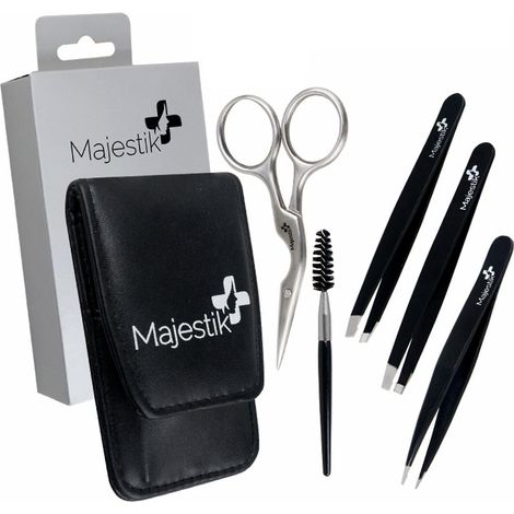 Augenbrauen-Styling-Set mit Aufbewahrungsbeutel, Pinzette, Edelstahlschere, Augenbrauenkamm, Rasierern und Trimmer