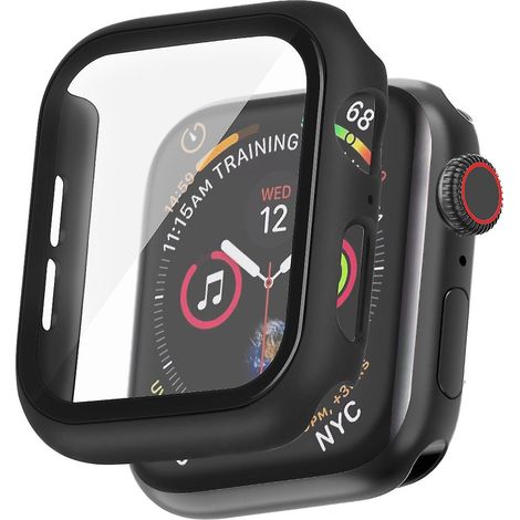 Lot de 10 coques rigides noires avec protection d'écran en verre trempé pour Apple Watch Series 6/SE/5/4 (40 mm) - Protection intégrale à 360°