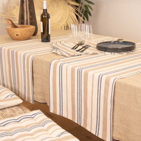 Chemin de table à rayures en coton Bleu Foncé 50x150 cm (1/2)