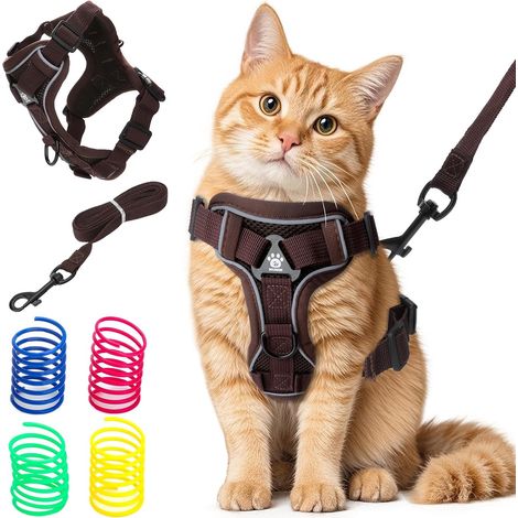Harnais pour Chat avec Laisse, Anti-évasion et Quatre Jouets pour Chat, Cat Harness avec Bandes Réfléchissantes et Tissu en Maille Respirante, pour Chatons et Chiots (1/5)