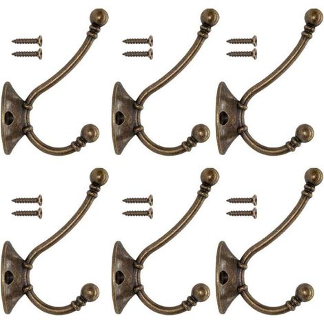 6 PCS Vintage Wall Mounted Coat Hooks, Metal Hat Hooks, Retro Coat Hooks for Bathroom and Kitchen, Cast Iron, Brass, Bronze Design (Screws Included)