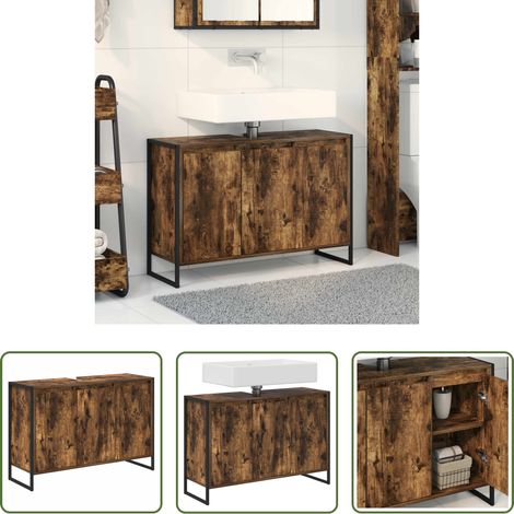 vidaXL Meuble salle de bain - Cabinet de salle de bain avec porte Chêne Fumé 90 x 30 x 60 cm (1/5)